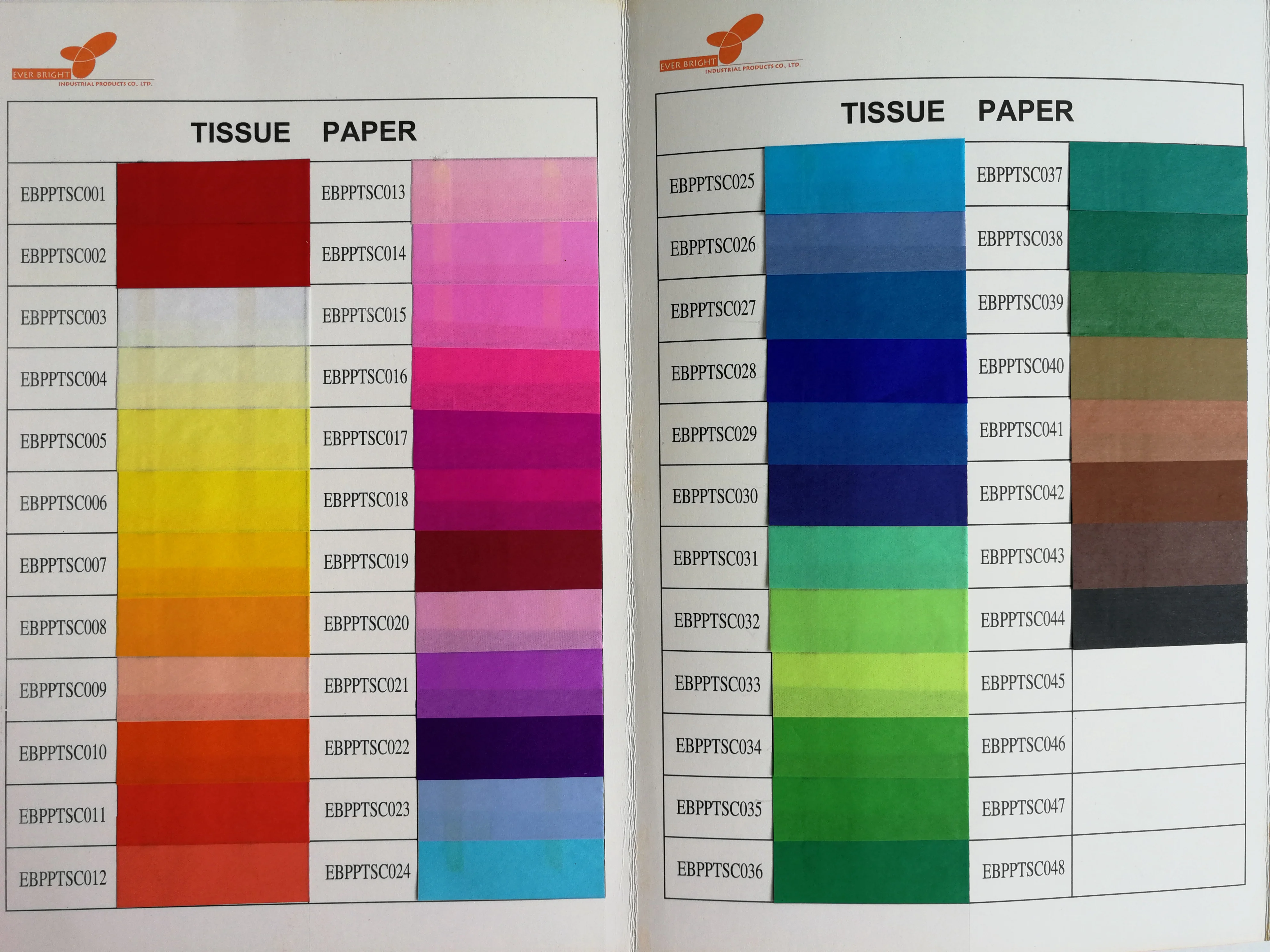 tissue paper color chart 
