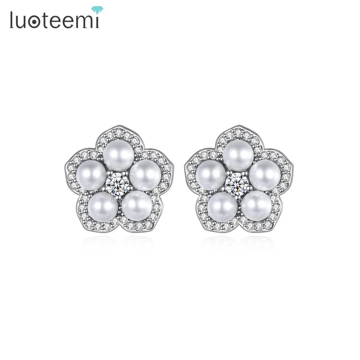 

LUOTEEMI Zircon Cubic Zirconia Flower Wedding Jewelry Earing And Trendy Popular Woman Pearl Stud Earrings