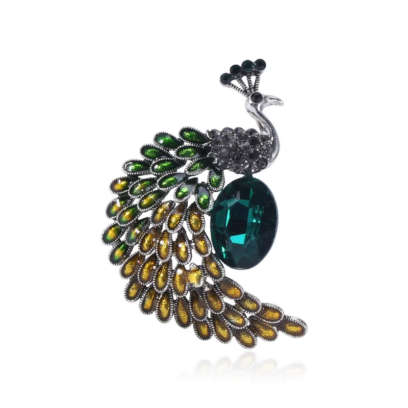 

European and American alloy inlaid with diamond peacock Brooch