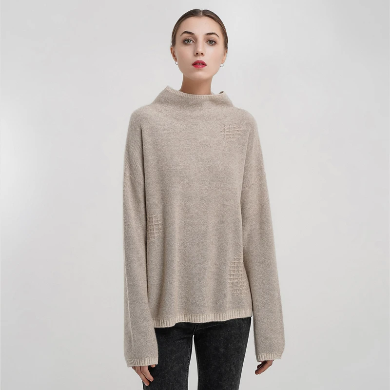 

Beautiful design half-high collar pure 100% cashmere sweater for women