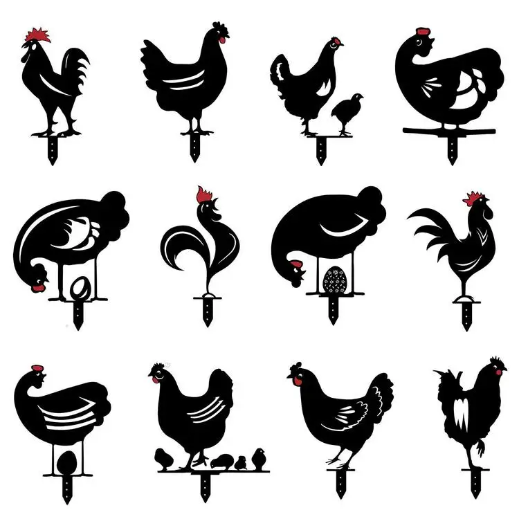 

Rooster Metal Animal Silhouette Stake Yards Shadow Chicken Yard Art Metal Chicken Home Decoration Backyard Lawn Art Decoration, 5 designs available