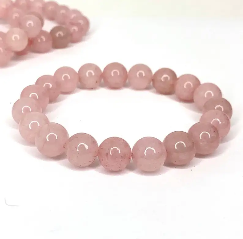 

NUORO New Healing Yoga Life Energy Natural Stone Bracelet Pulsera Men Women Jewelry 10mm Smooth PInk Crystal Quartz Bracelet, Multicolor