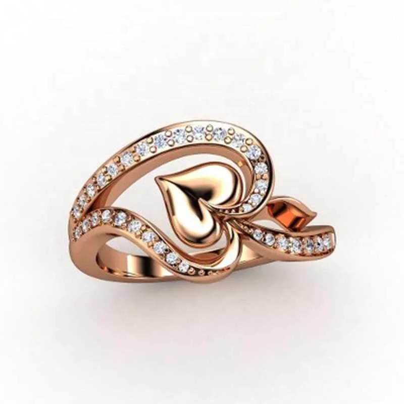 

Love Heart Birthstone Created Rings For Women Fashion Rose Gold Color Hollow Double Heart Engagement Rings Jewelry