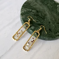 

Textured Transparent Acrylic Earrings Gold Rectangle Frame Geometric Small Fragment Drop Earrings Shiny Earrings for Women