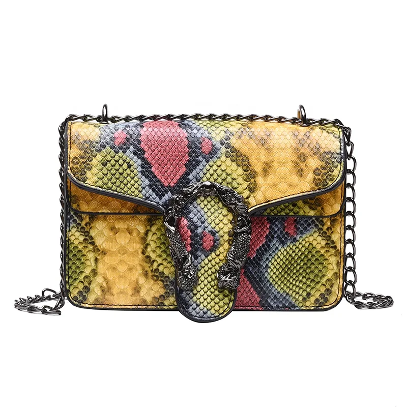 

Shoulder bag snake skin pu leather ladies single strap small handbag fashion designers Sling with Chain messenger bag for women