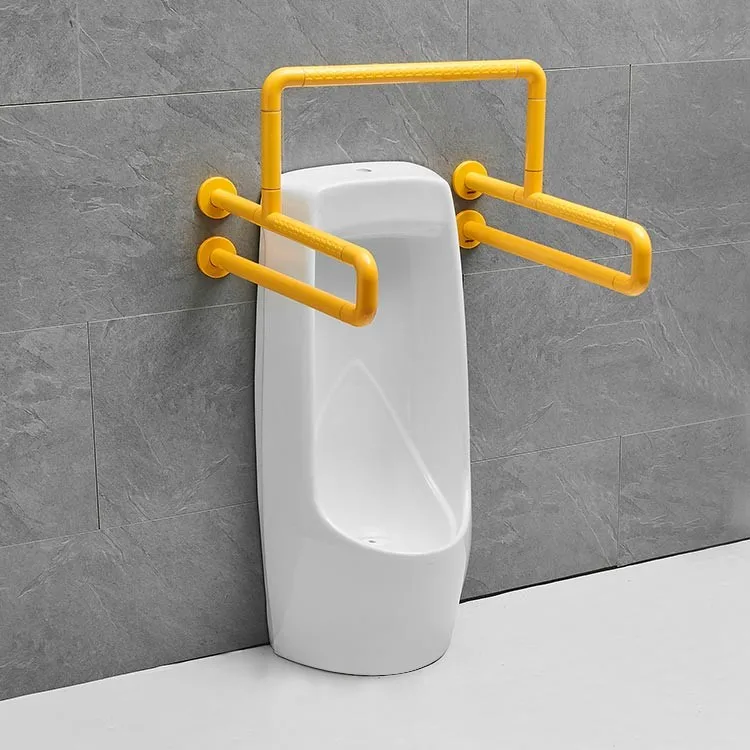 bathroom-hand-grab-bars-3W006-yellow-urinal-support-frame-grey-tile-wall-mounted-full-view