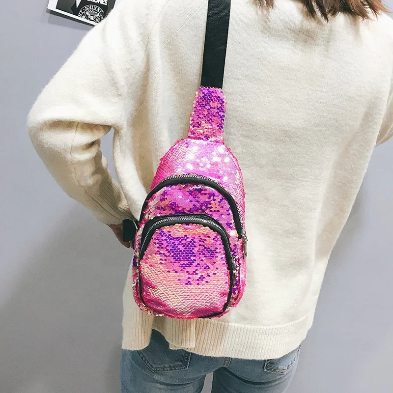 

Fashion rainbow glitter fanny bag sequined chest pocket shoulder bag ladies waist bag, 8colors