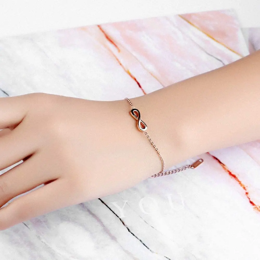 

Jewelry Accessories Temperament 8 Infinity Symbol Stainless Steel Bracelet Personalized Rose Gold Lucky Bow Knot Charm Bracelet