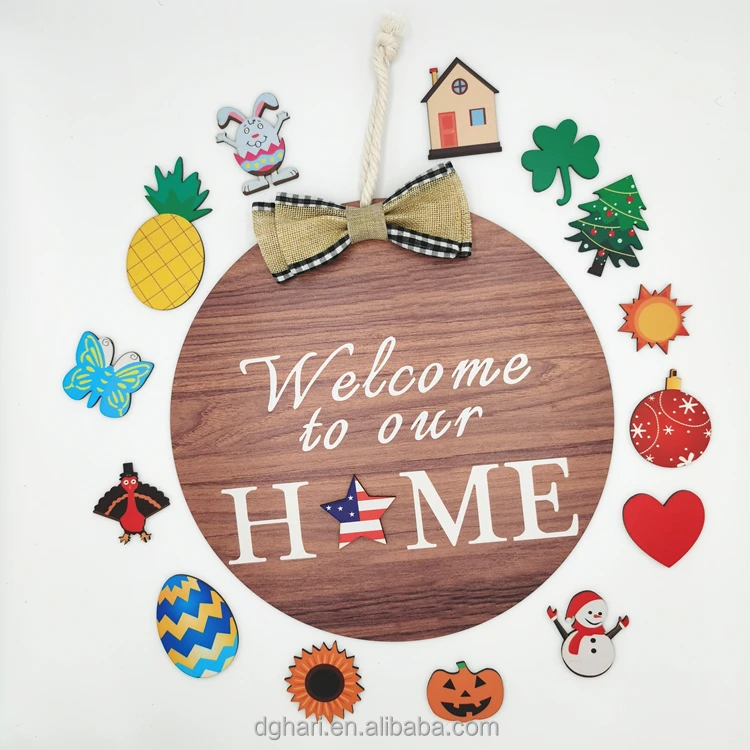 

Cross-border spot wooden pendant listing home house number welcome pendant wall decoration coffee shop wooden sign factory