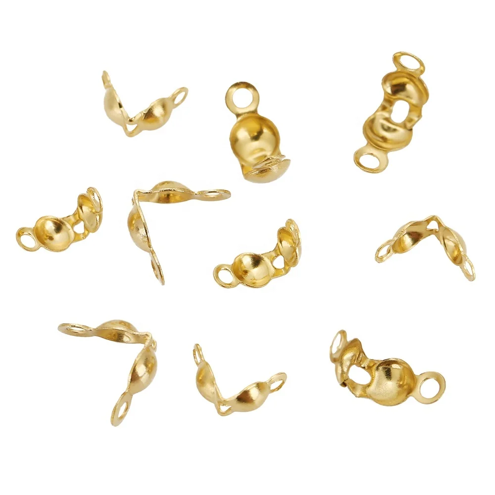 18k Gold Stainless Steel Ball Calotte Crimps Beads Connector End Clasp DIY Jewelry Necklace Bracelets Supplies