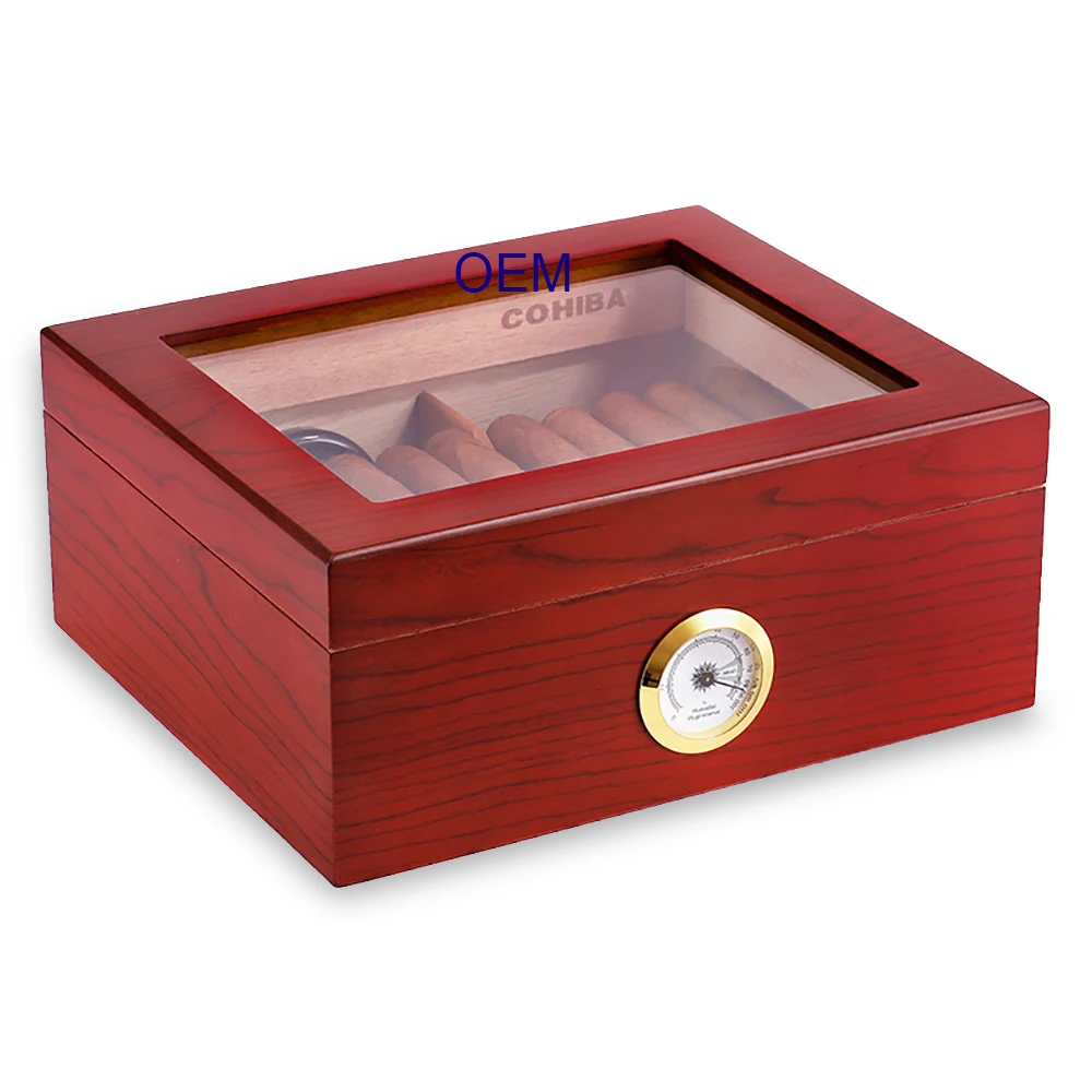 

High Gloss Cigar Humidor Cigar Box for 50 Cigars, Handmade Cigar Box, Desktop Humidors with Luxury Hygrometer