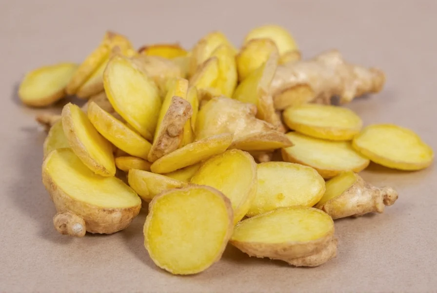 Fresh ginger root slices next to pregnancy-safe herbal teas