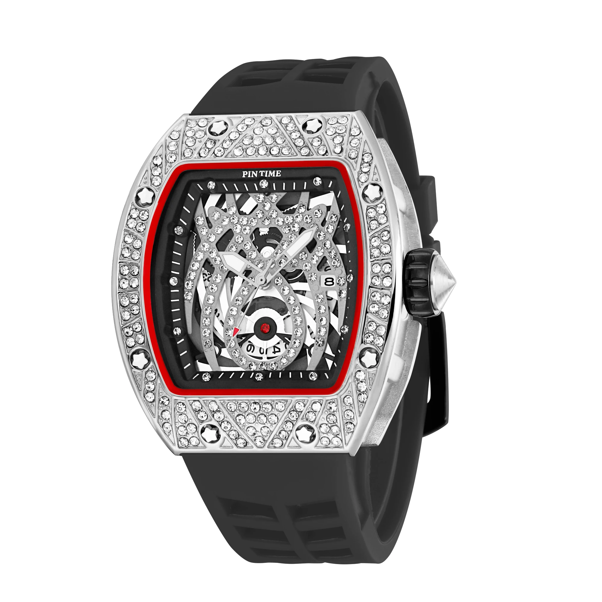 

Men Casual Dress Watch Bling Iced Out Watches Rubber Strap Quartz Movement Luxury Diamond Sport Watches, Optional