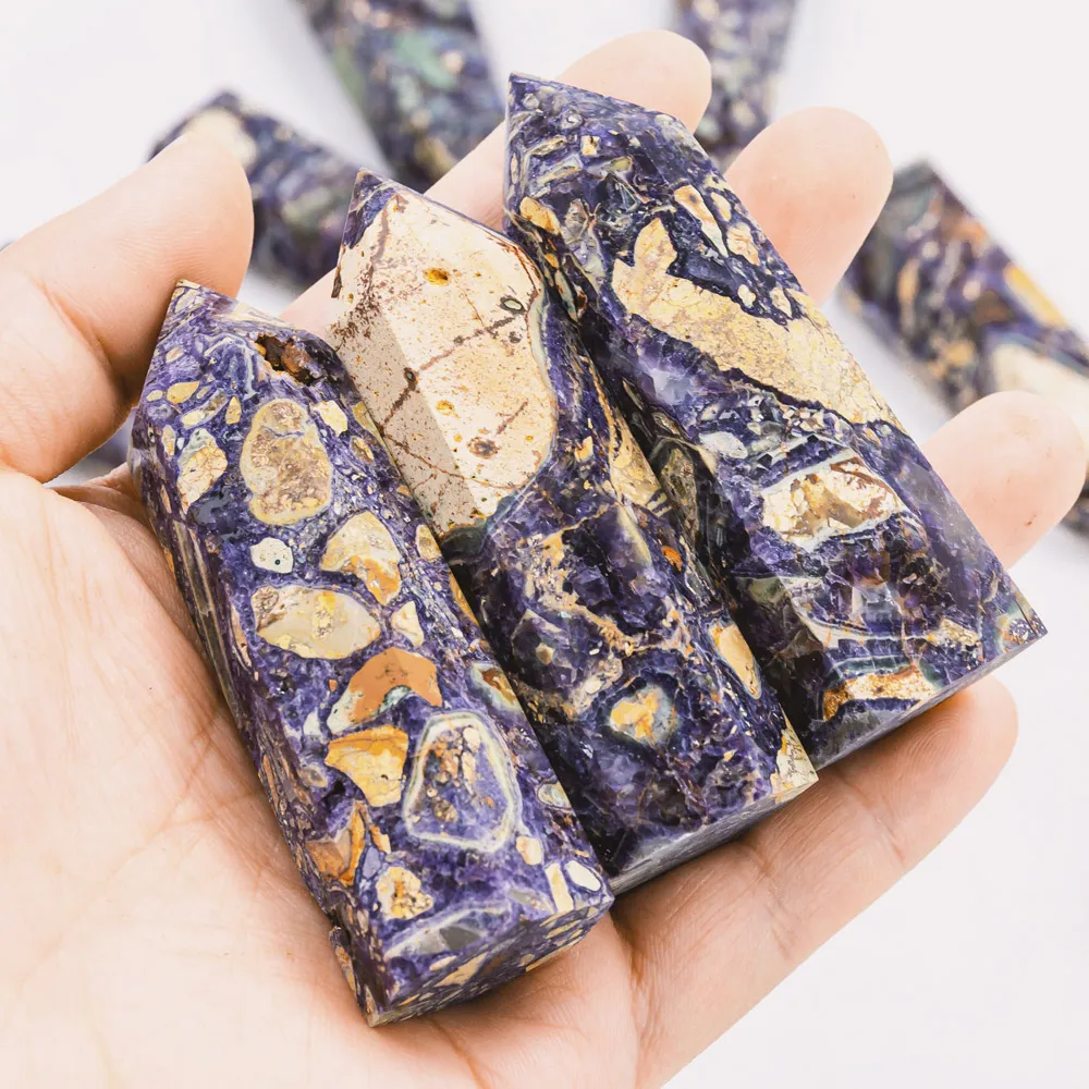 

Wholesale high quality natural purple breccia healing crystals point fengshui decoration