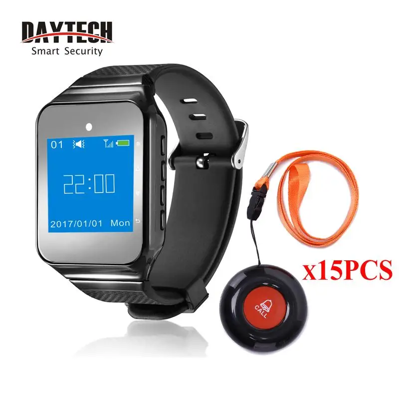 

Daytech SW05 DAYTECH Wireless 300M Long Range Distance Mini Guest Call Button Wrist Watch Pager for Restaurant Coffee Bar Club, White;black