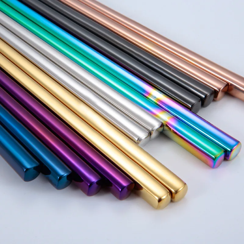 

korean Titanium-plated metal chopsticks customized logo reusable stainless steel chopsticks, Silver, gold, rose gold, black, blue, purple