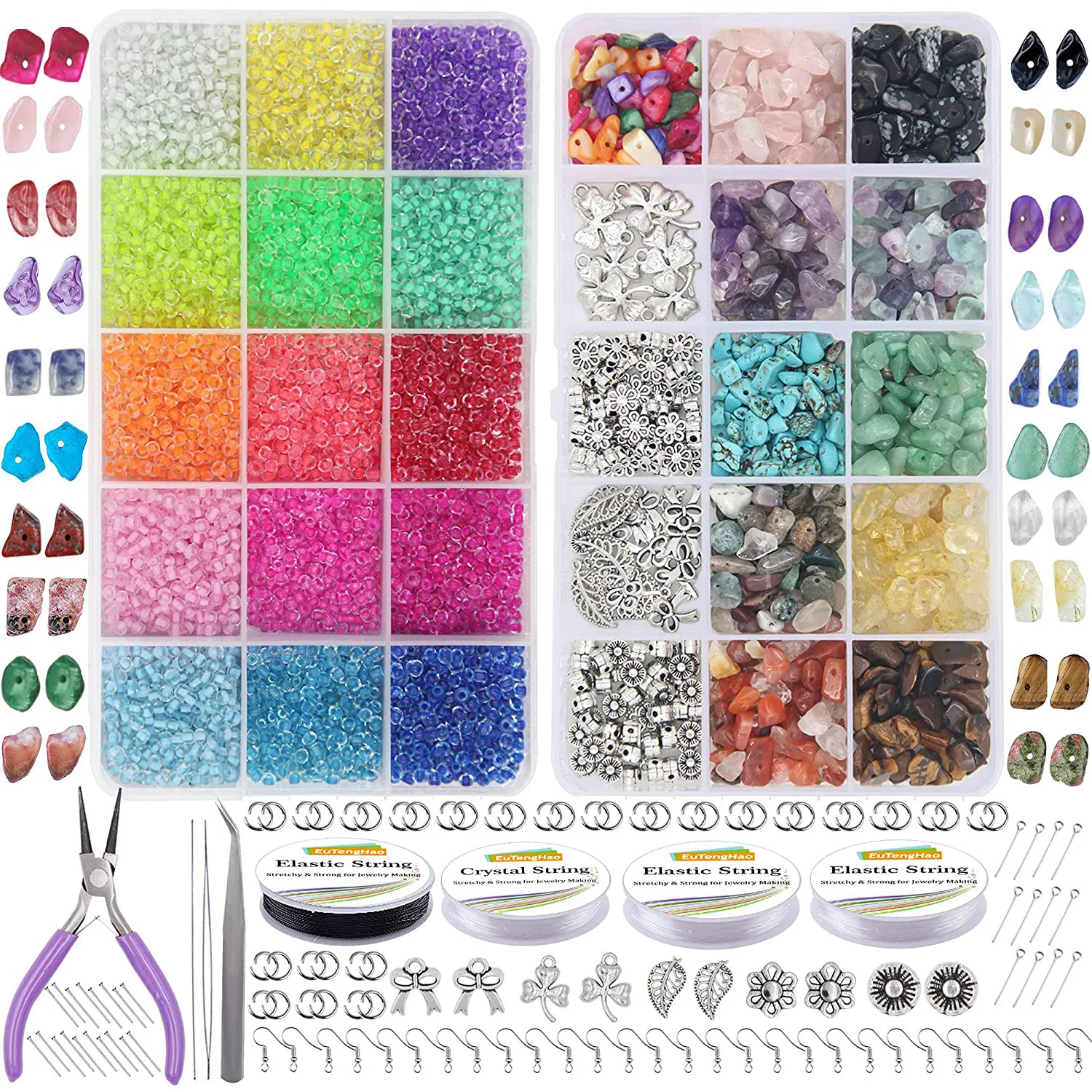 

DIY Jewelry Making Kit With Glass Seed Rice Beads Chip Stone Beads Box Necklace Bracelets Earrings Making Tools Jewelry Findings, Picture