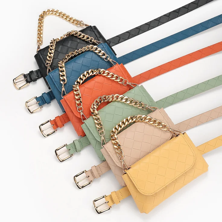 

Vintage Candy Color PU Waist Bag Fanny Pack With Chain