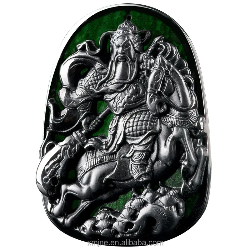 

Certified Grade A Natural Jadeite Ink Jade Guan Gong Pendant Ink Green Ice Kind Jade Men And Women Pendant Jade Pendant 3