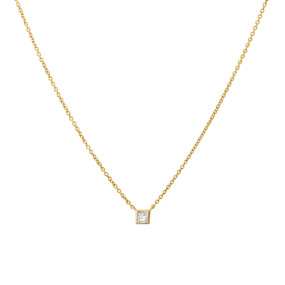 

wholesale gold jewelry necklace for women 925 sterling silver 18k gold plated square diamond pendant necklace