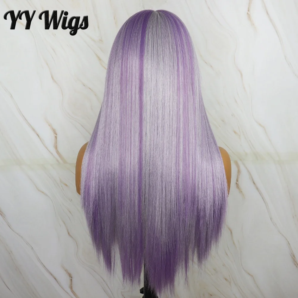 

22'' Futura Fiber Long Highlights Purple Straight Full Lace Wigs Synthetic