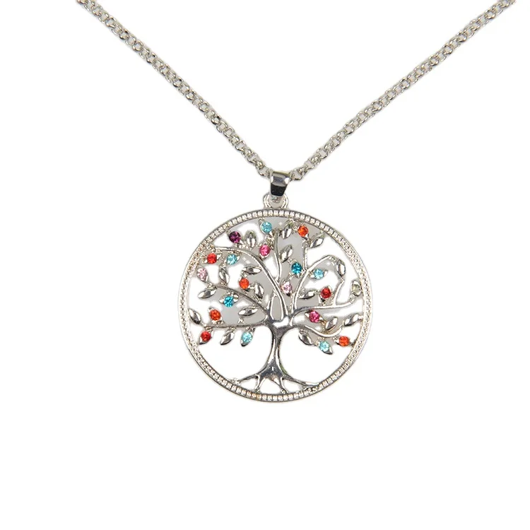 

Trending 2021 Wholesale Hot Selling Designer Personal Style Statement Tree Life Crystal Metal Silver Necklace Set, Yellow&silver
