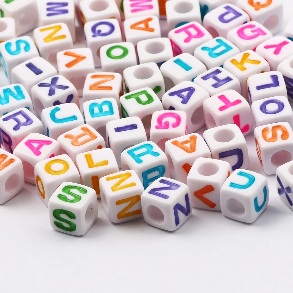 

High Quality Acrylic Square Beads Fashion Jewelry Acrylic Alphabet Letter Beads, Multi color