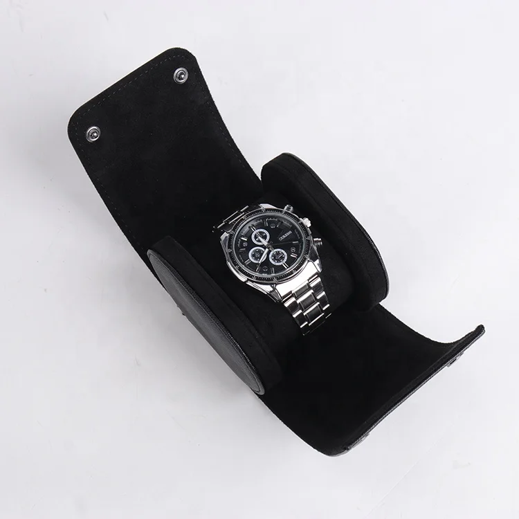 

RTS Pu Leather Black Luxury 1 slot Watch Box Travel Watch Roll Case For Wrist Watch