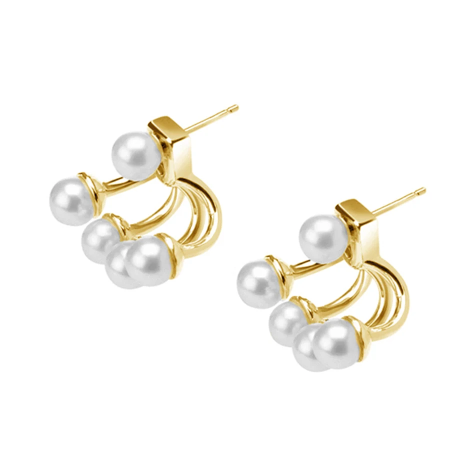 

Factory Wholesale Fine Jewelry Brass 18k Gold Plated Pearl Ear Jackets Stud Earrings For Women