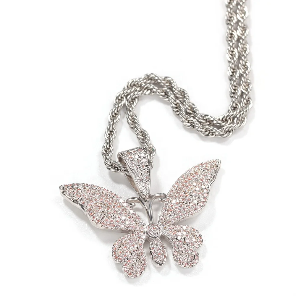 

Hiphop Jewelry Butterfly Pendant Necklace Iced Out CZ Pendant for Women Bling Tennis Chain Choker Necklace Fashion Jewelry, Picture shows