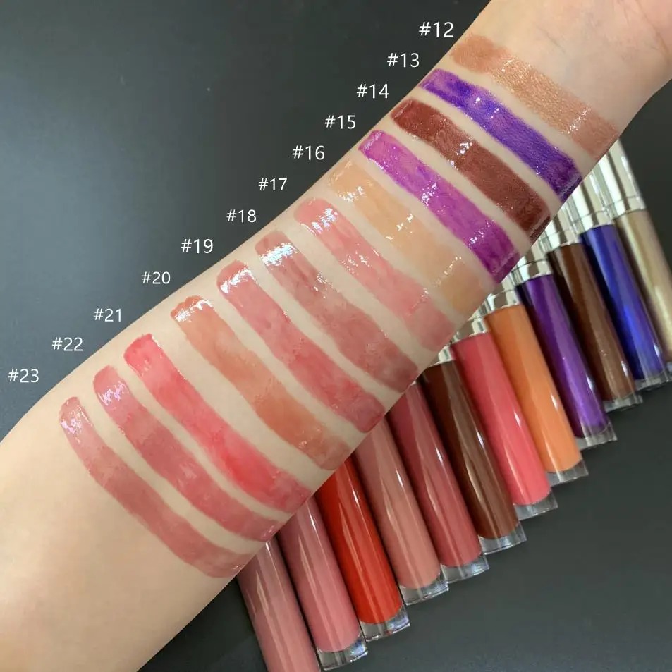 Waterproof 24 hour nude glossy lip gloss silver cap pink shiny custom lipgloss