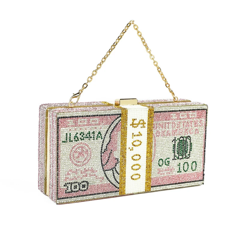 

Newest crystal diamond money bling purses for women, Green/pink/colorful