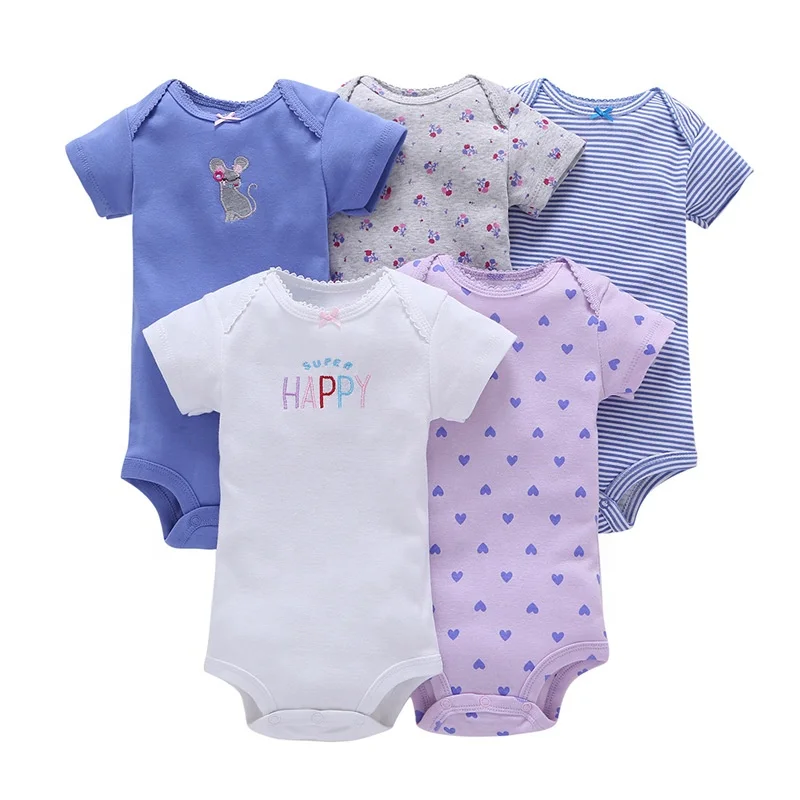 

Newborn baby girls clothes 5-pack dot print short-sleeve 100% organic cotton toddler rompers