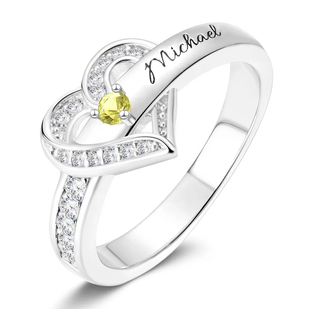 

Custom Engraved Letter Engagement Ring Wedding One Name Rings Designs Sterling Silver Heart Birthstone Ring