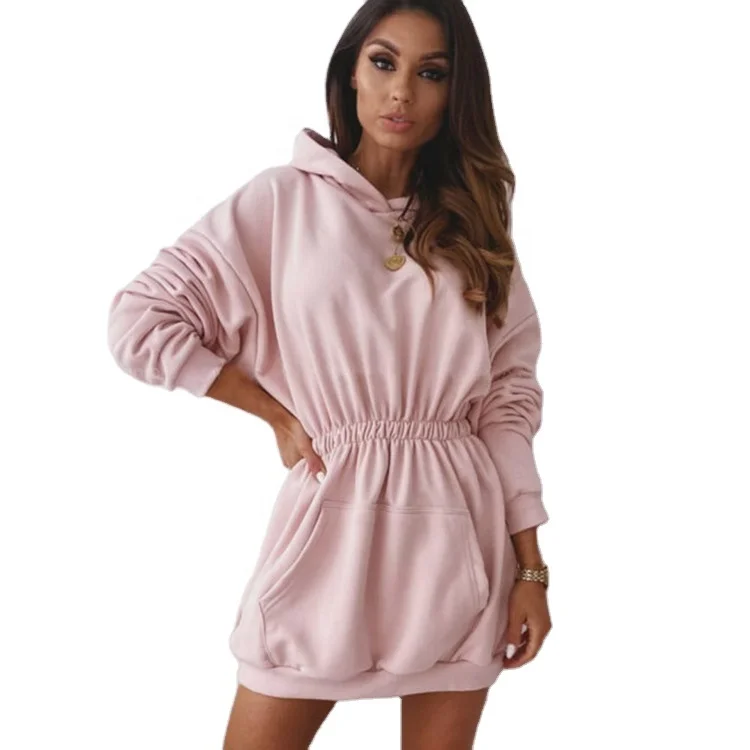 

Autumn and winter casual hoodie dress women sweatshirt dress with pocket