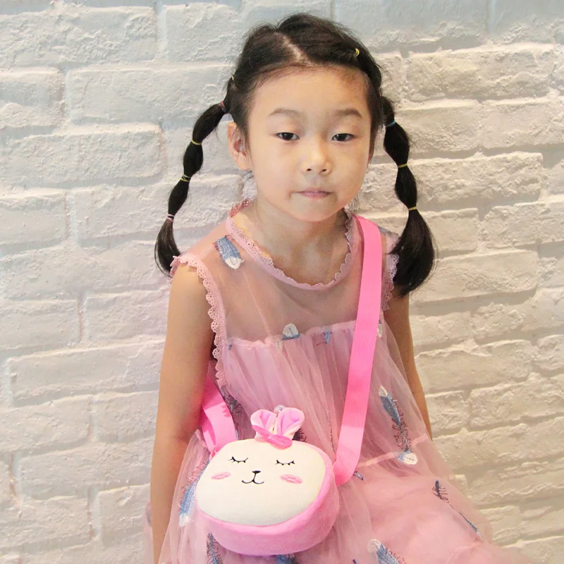 

Cartoon Soft Plush Wide Shoulder Strap Adjustable Claw Machine Doll Round Children Snack Bag Girl Cross-Body Messenger Bag