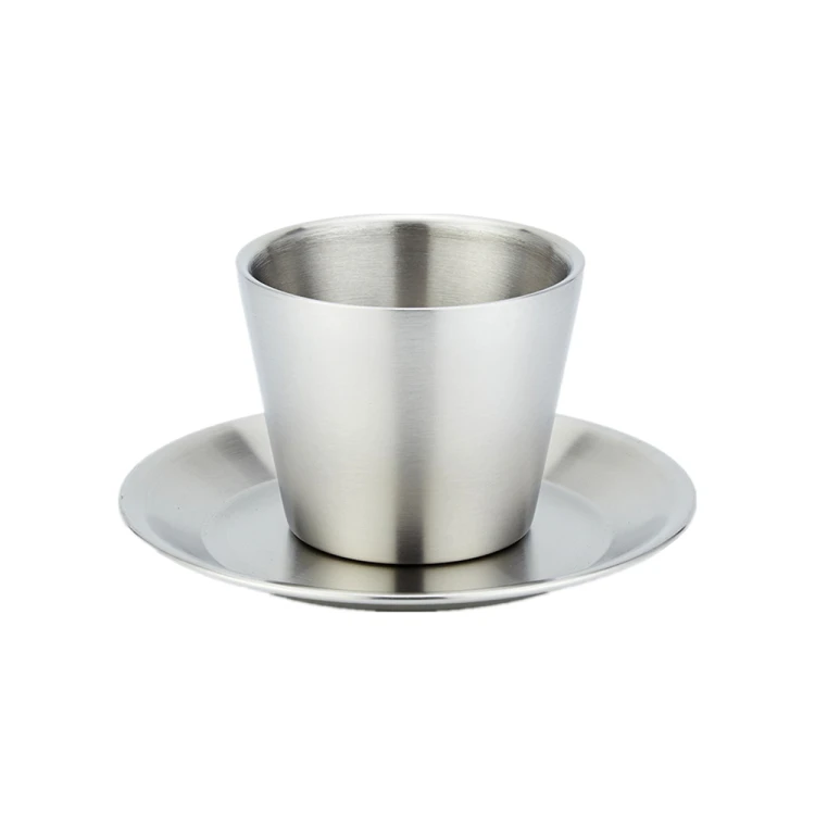 

Double Wall Coffee Cup and Saucer Set 304 Stainless Steel Espresso Tea Cup Mug 6OZ Insulated Reusable Dishwasher Safe Cup Saucer