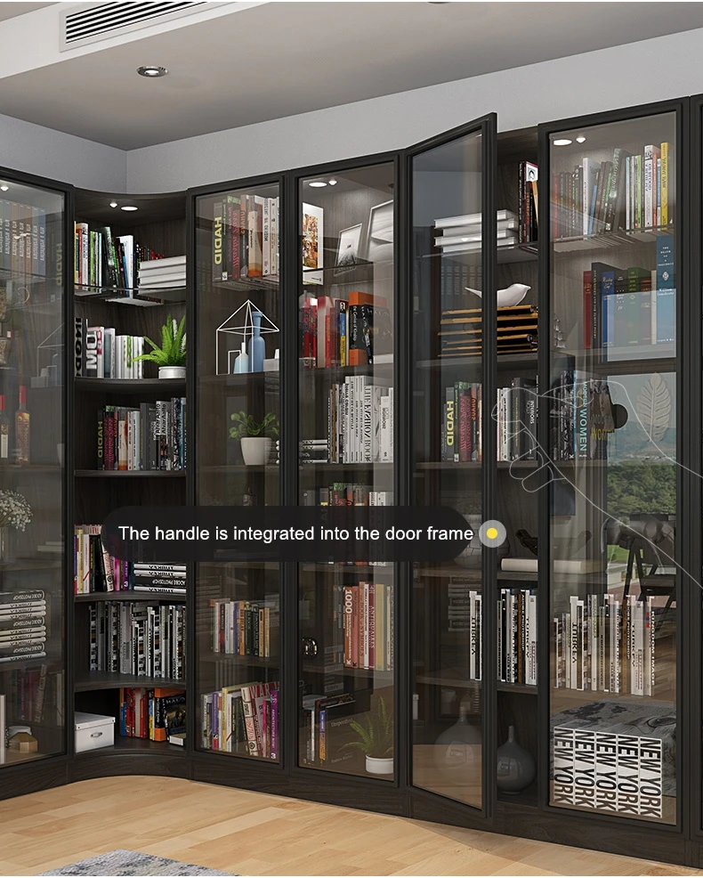 Modern And Simple Solid Wood Corner Full Wall Bookcase Landing Nordic