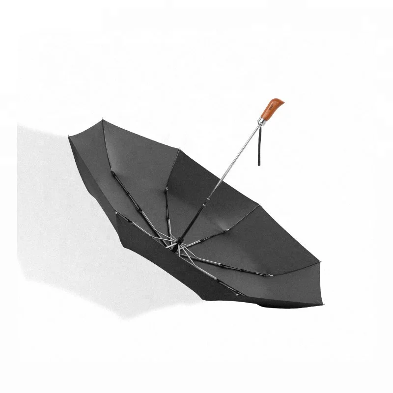 

Foldable mens umbrella wooden handle automatic open umbrella 3 fold carving logo, Black & blue/accept customized color