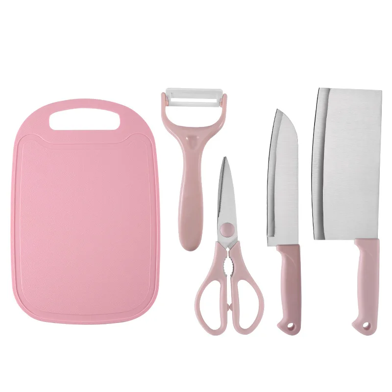 

Pink kitchen knives set household stainless steel knife bread kitchen knife set with cutting board