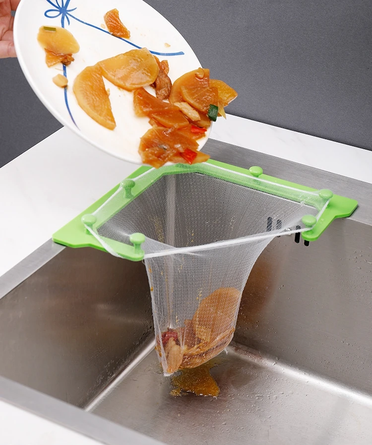 

Kitchen Sink Strainer Multipurpose Triangle Sink Strainer Net Mesh Hanging Bags Kitchen Sink Strainer, Green