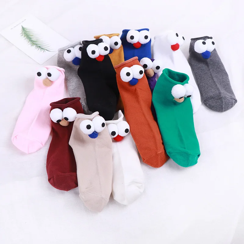 

Autumn and winter new three-dimensional big eyes trendy socks with the same cartoon solid color curling socks for women, 12 colors