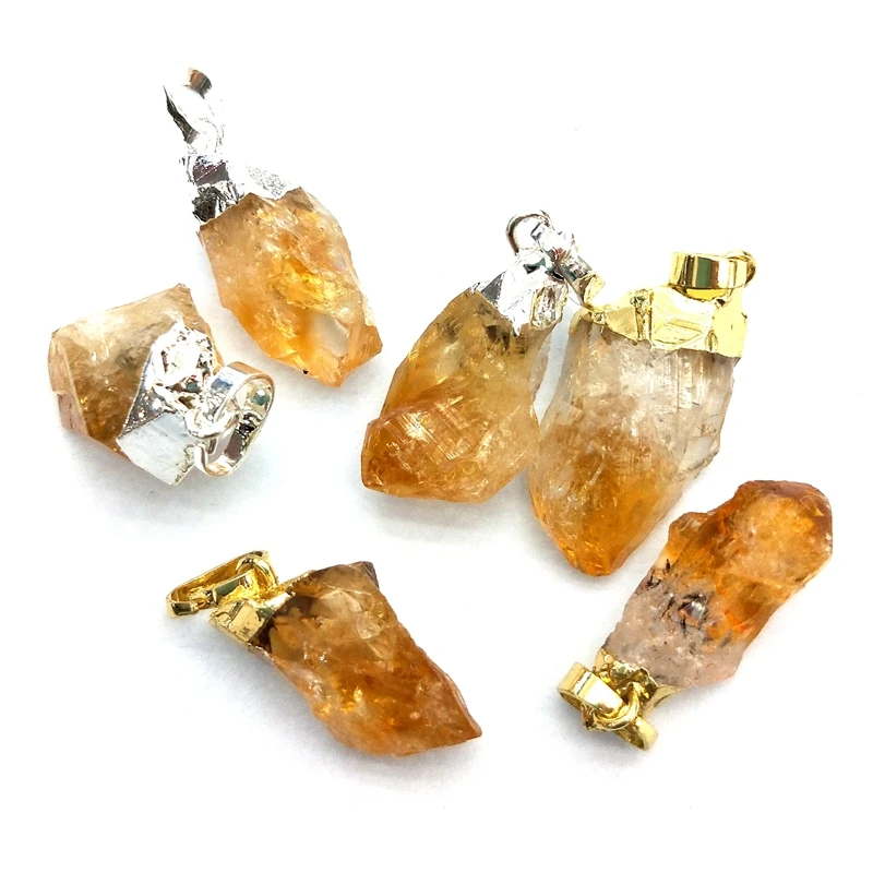 

Tiny natural 15mm Raw Citrine Pendants Gold Plated Natural Stone Charms rough jewelry tiny point Gemstone Supplies, Purple natural pendant