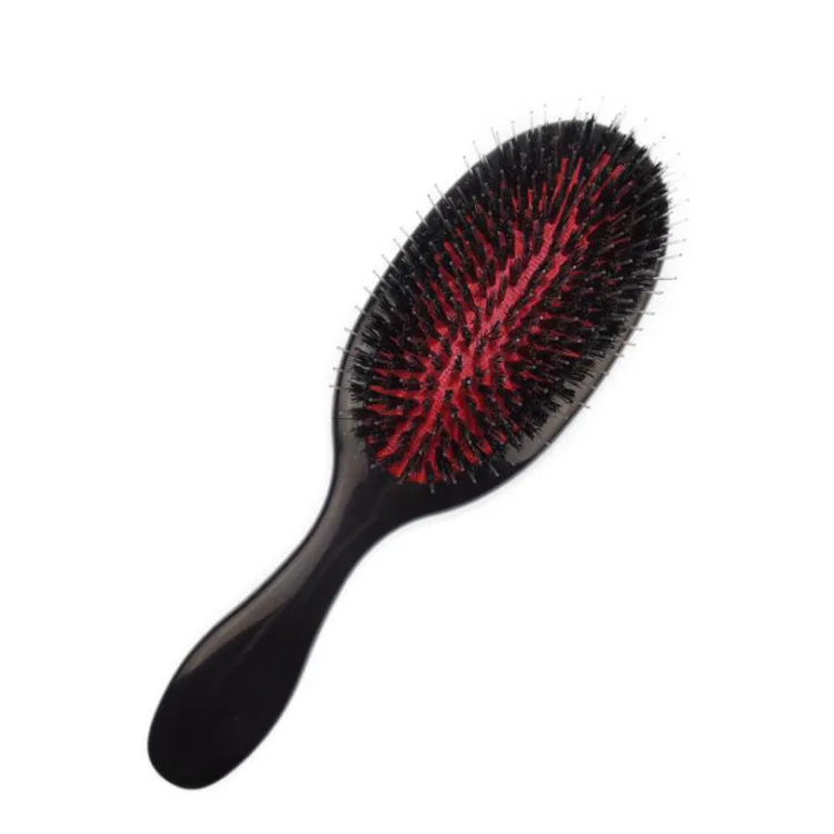 

black hot-selling private label handle boar bristle soft cushion custom hair brush for women, Black + white