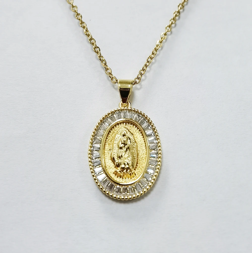 

IVIAPRO New Arrival Religion Jewelry 18K Gold Plated Zircon Choker Virgin Mary Pendant Necklace For Women