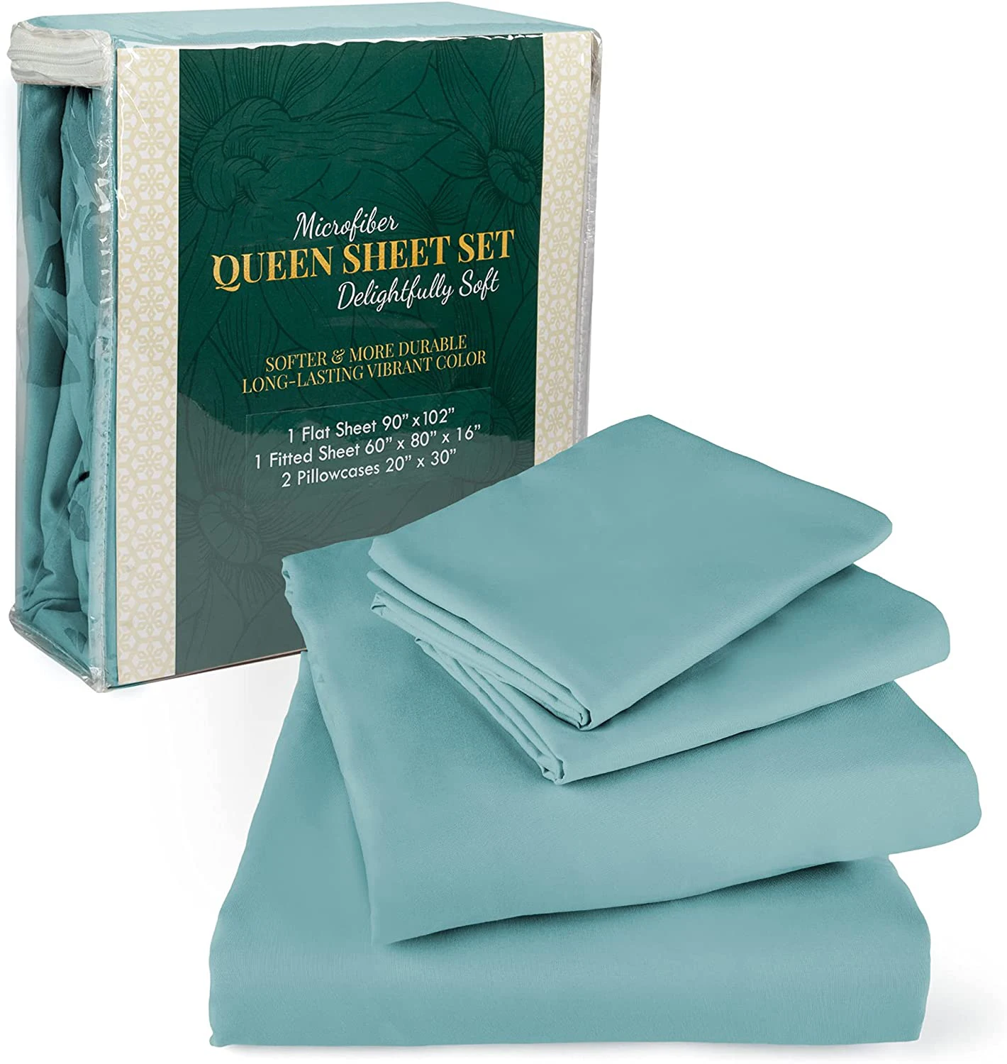 

Super Soft 1800 Thread Count 100% Microfiber Embroidery Sheets set 4PC with Deep Pockets Wrinkle & Fade Resistant Spa blue