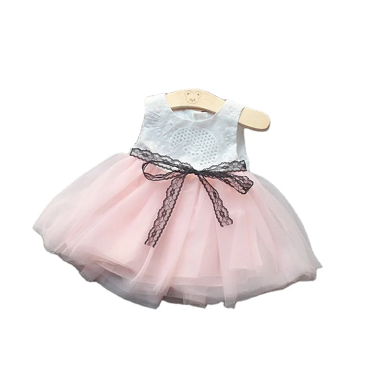 

Summer Bow-knot Decoration Fashion Princess Dress Children Mesh Breathable Sleeveless Sling Dress Dancing Clothes