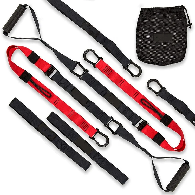 

Wellshow Sport Sling Trainer Set Pro Sling Trainer Door Anchor Handles Foot Straps For Wholel Body Workout with Own Body Weight, Red+black