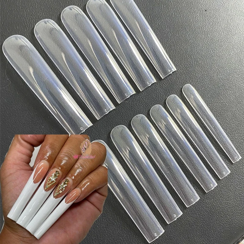 

3XL Square Straight Extra Long Full Cover Nails Artificial Acrylic False Nail Tips Clear Press On Manicure Tool, Transparent color