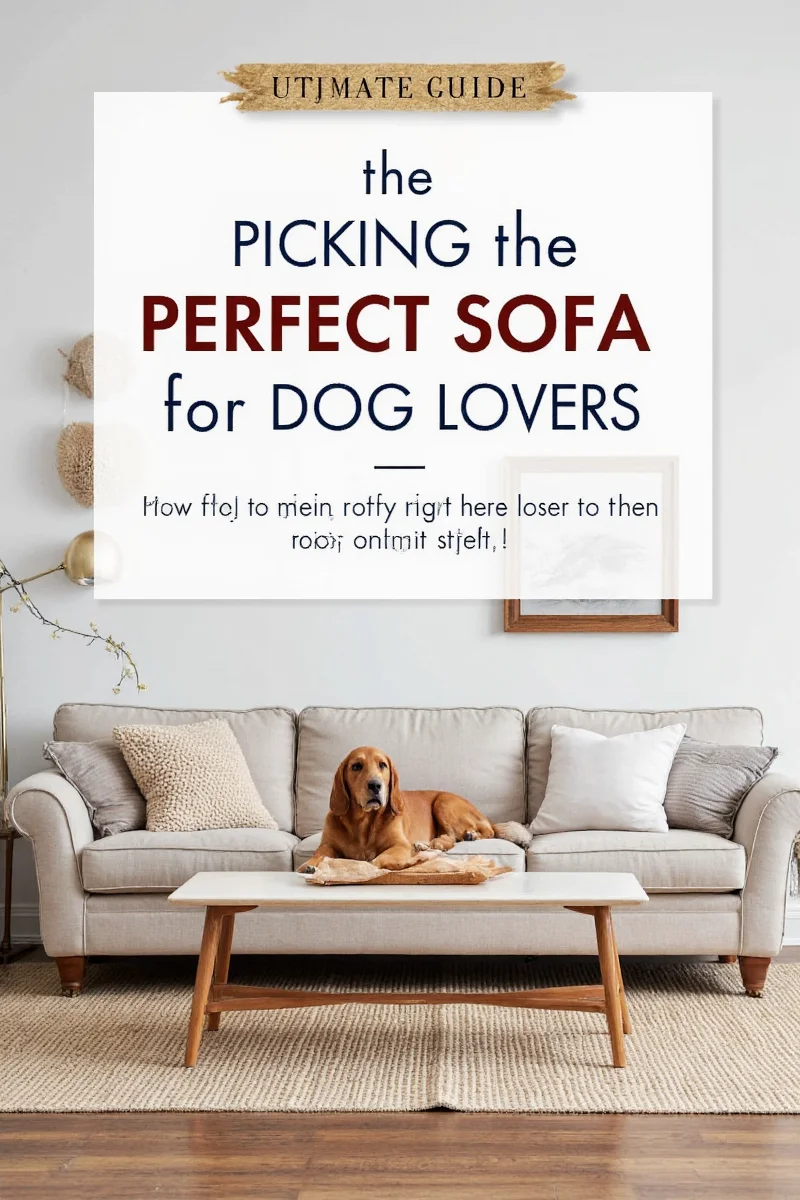 Visual tips showing different cleaning tools next to a dog-friendly sofa including lint rollers, sprays, gloves, and brushes
